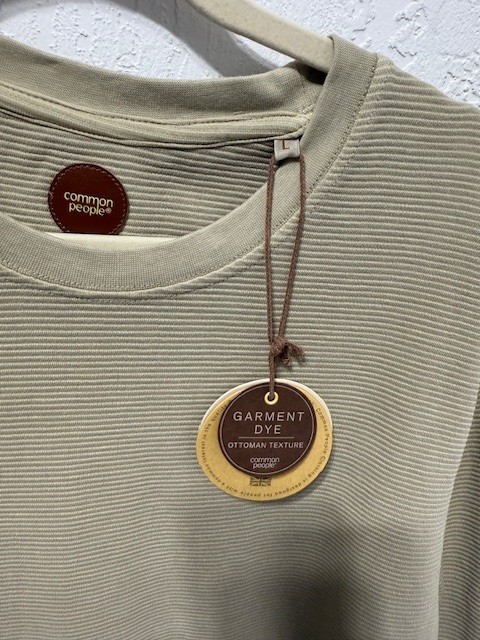 Common People Men Olive Textured T-Shirt Fine Striped Texture Size L New gallery