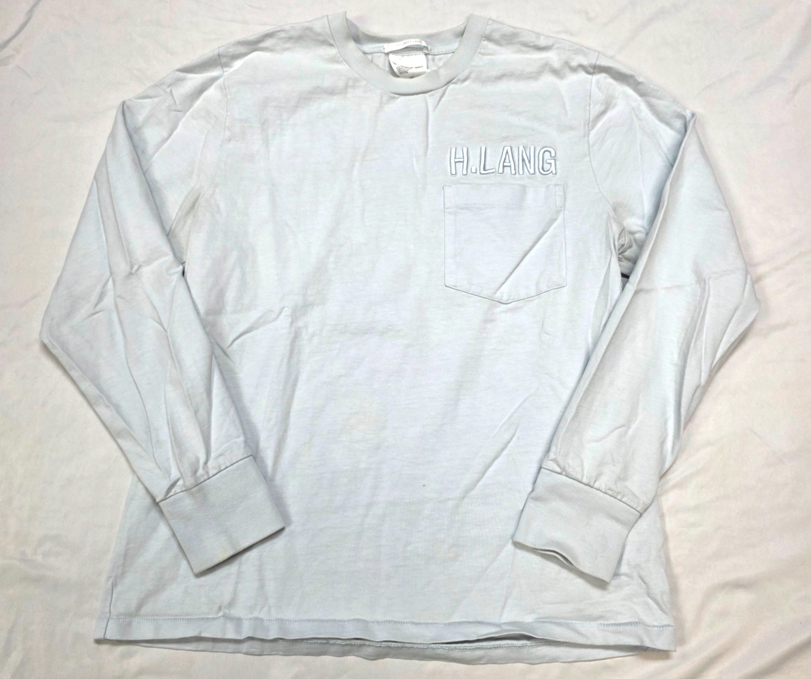 HELMUT LANG Crewneck L/S Pocket T-Shirt UNISEX Men's XL Women's 2XL Light Blue gallery