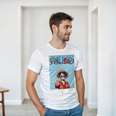 (NEW) Xtra LARGE SIZE, One Piece Monkey D. Luffy White Shirt, ONE PEACE, Anime