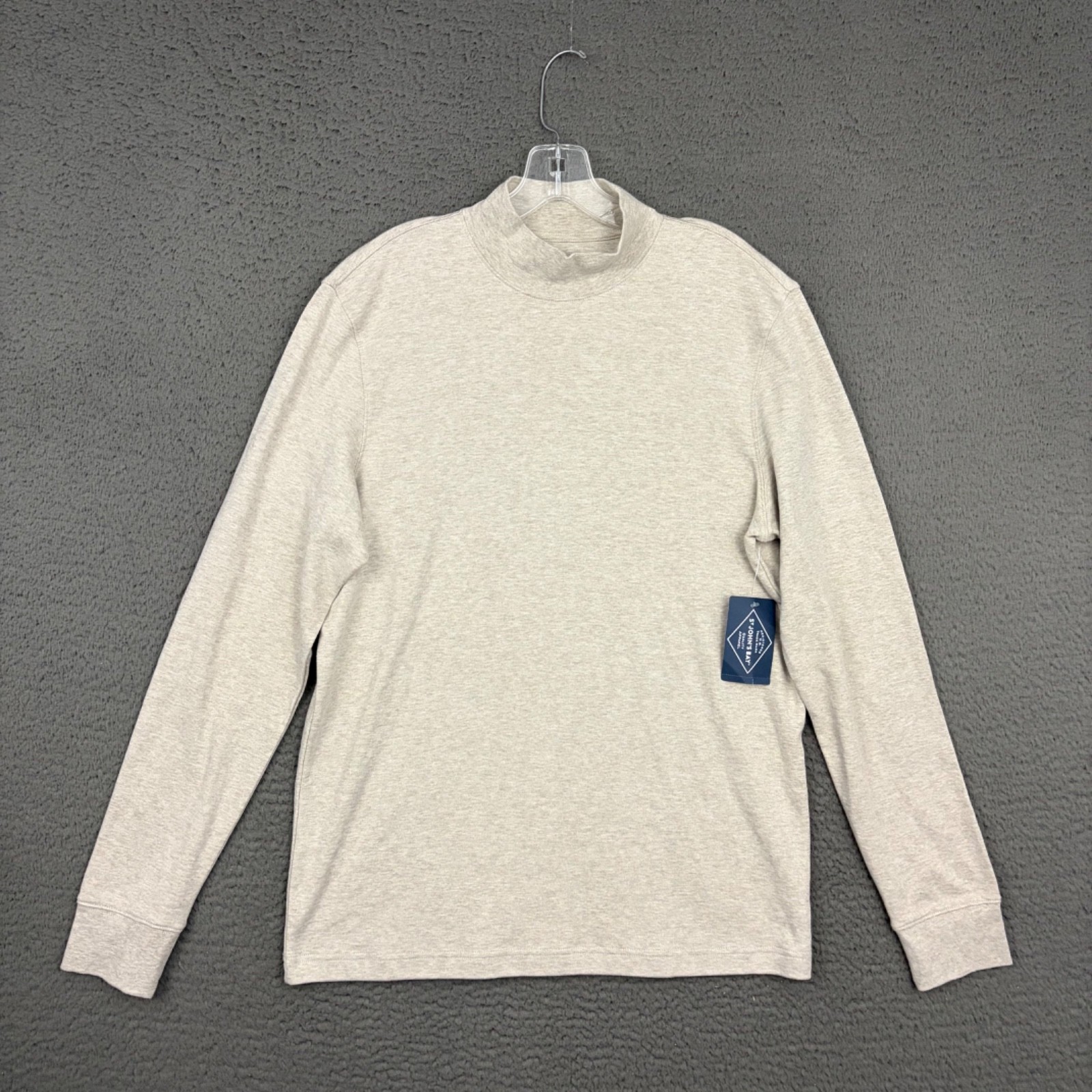 St. John’s Bay Pullover Mens Medium Beige Cotton Knit Long Sleeve Mock Neck Dad