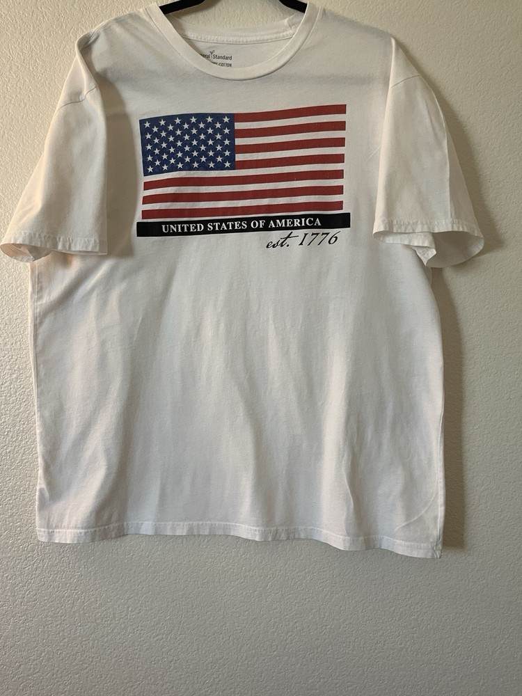 General Standard Men’s USA Flag Graphic T-Shirt Crew Neck Cotton White XL