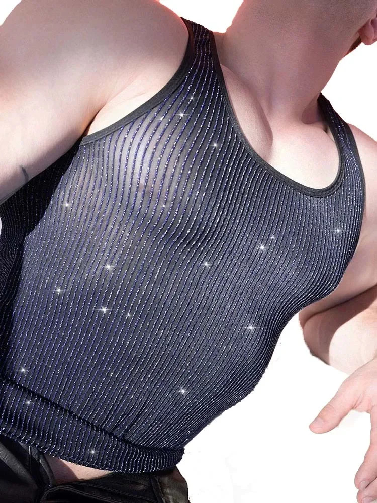 Sexy Sleeveless T-shirts Fashion Stretch Shiny Breathable Sheer Vest Tank Tops gallery