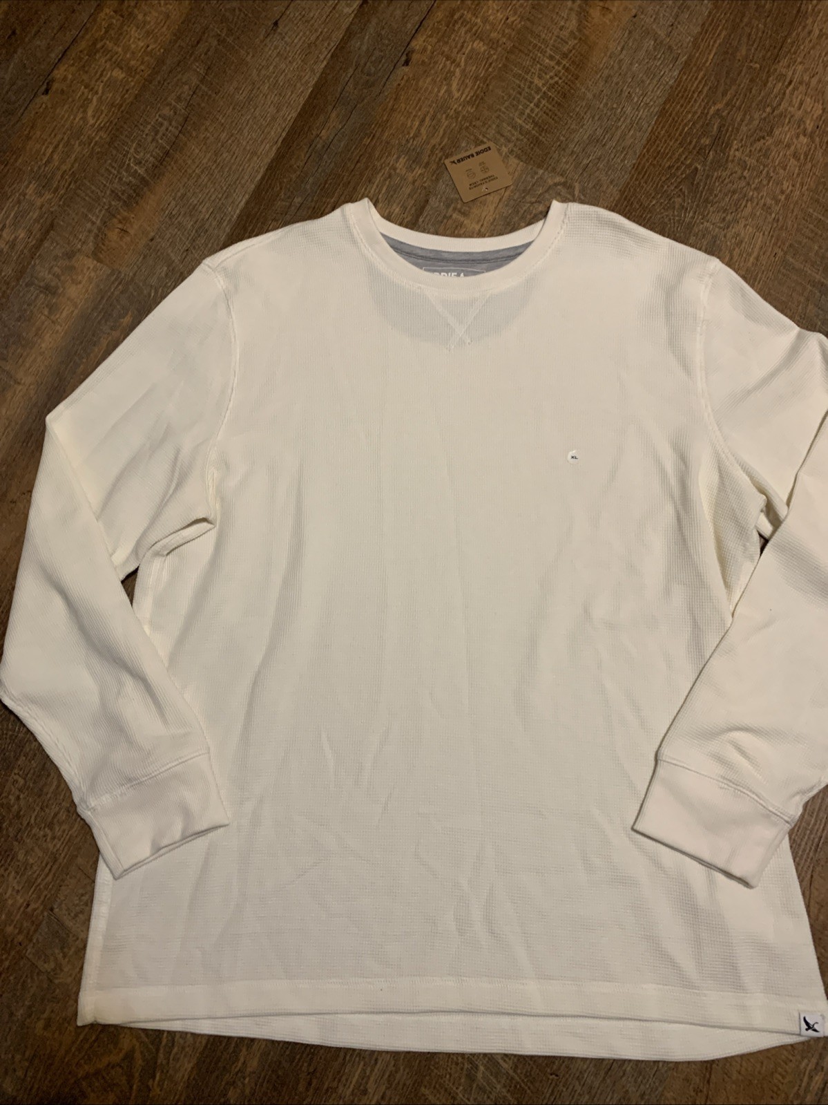NEW Eddie Bauer Mens XL Waffle Knit Ivory Thermal Long Sleeve Crewneck Shirt gallery