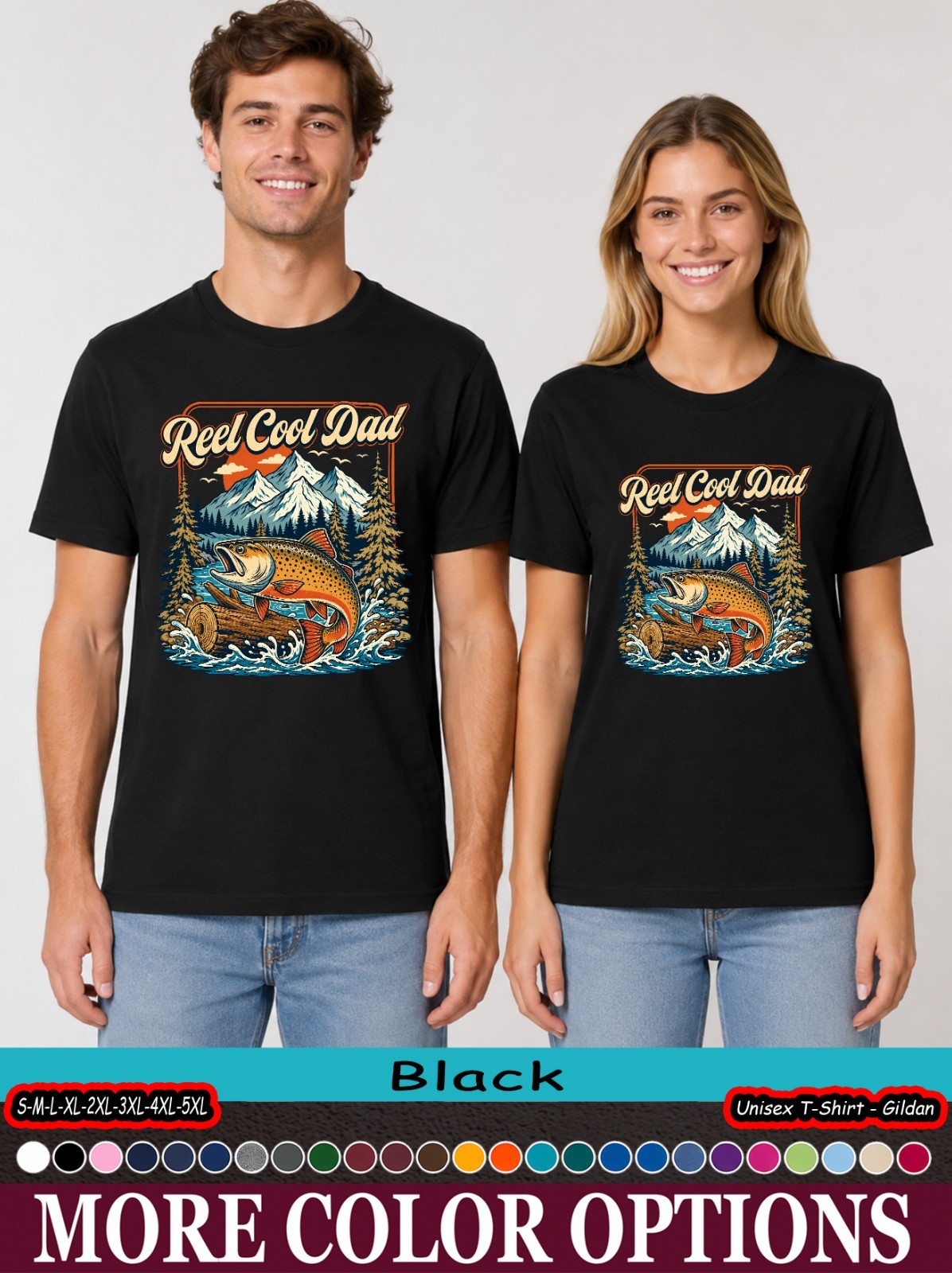 Reel Cool Dad Jumping Trout Fishing T-Shirt, Mountain Lake Gift gallery