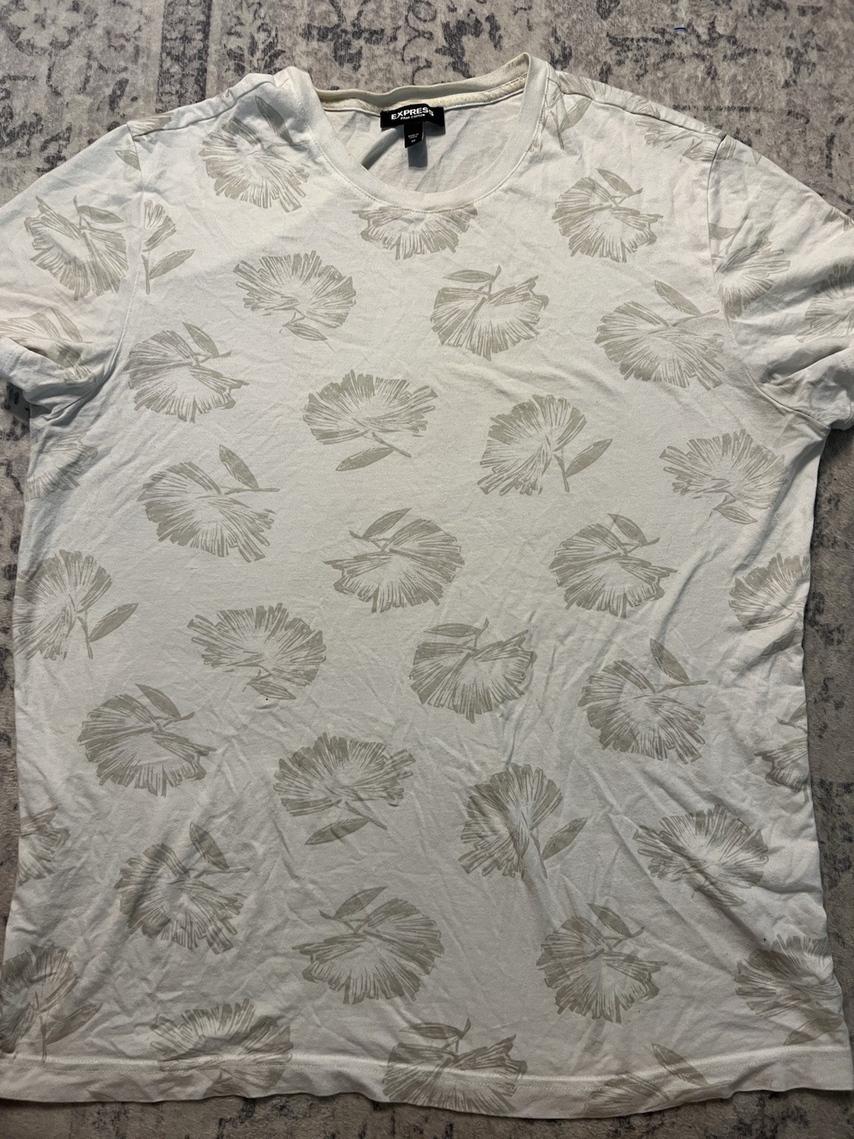 Express Men’s M White/Gray Floral Crew Neck Short Sleeve Jersey T-Shirt