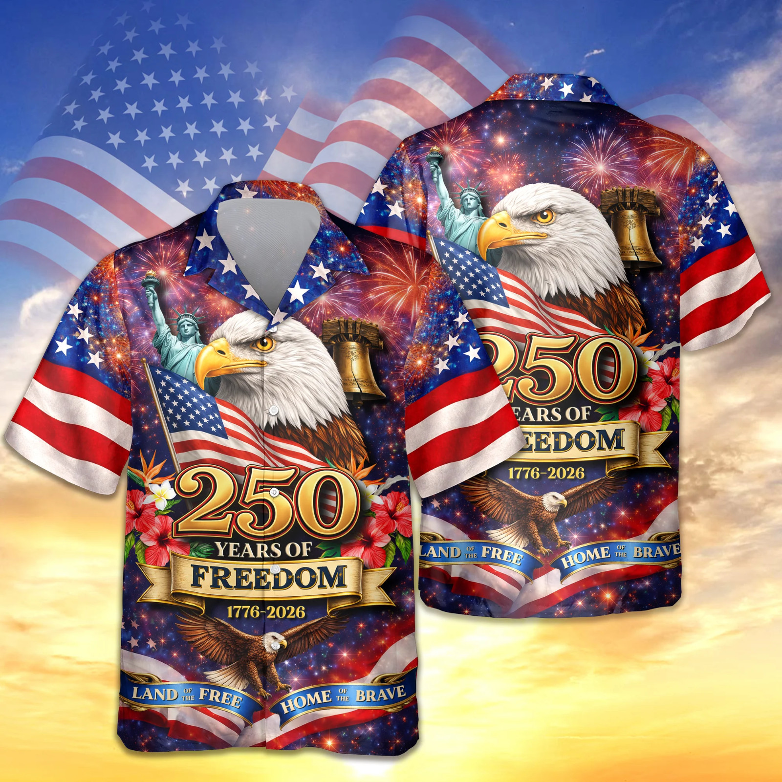 America 250th Anniversary Hawaiian Shirt, 250 Years Of Freedom Button Shirt gallery