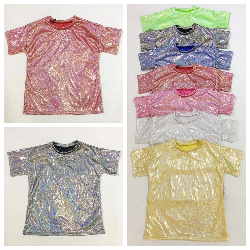 Men Lady Shiny Holographic Shirt Top Tee Dance Disco Costume Glitter Unisex Chic gallery