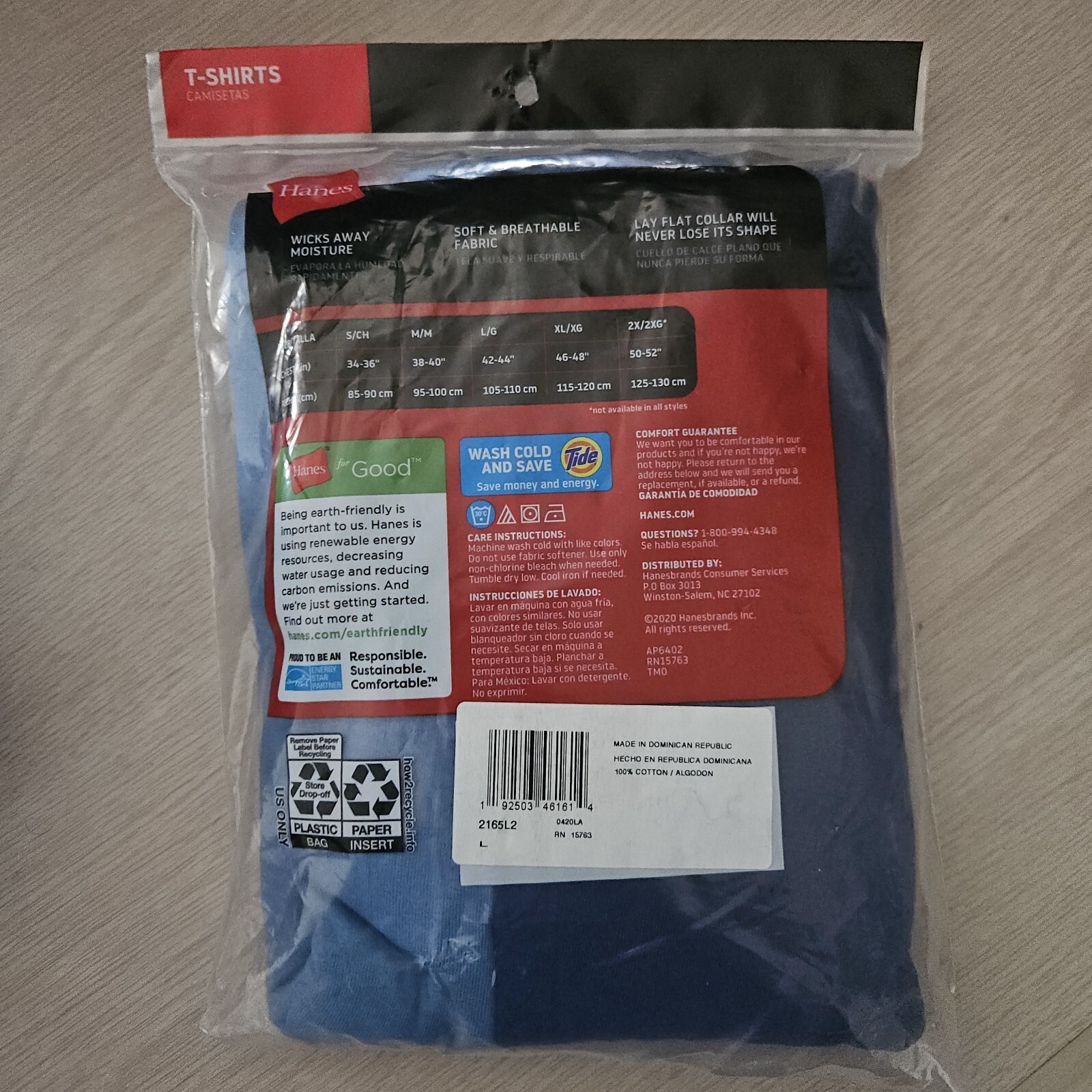 2 Pack LARGE Blue Mens Hanes Tagless T-Shirts Soft & Breathable Wicking Fabric gallery