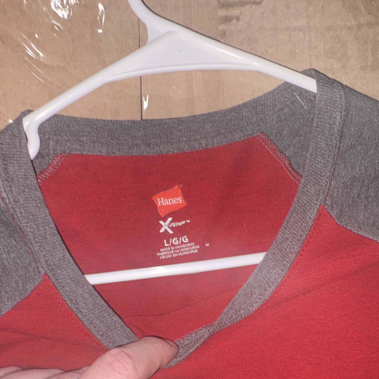 Hanes X-Temp Men's Red/Gray Colorblock Raglan Crew Neck 3/4 T-Shirt L gallery