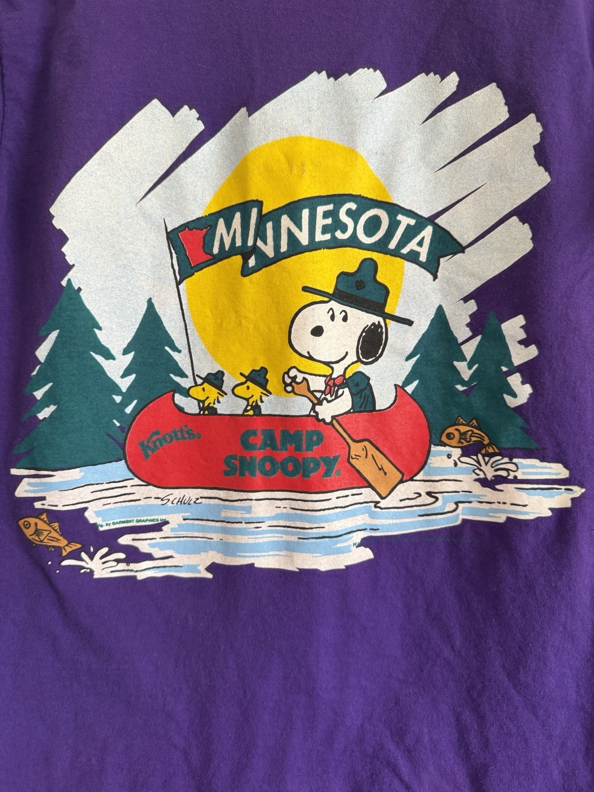 Vintage 1990’s Minnesota Purple Camp Snoopy Knott’s Size Small T Shirt gallery
