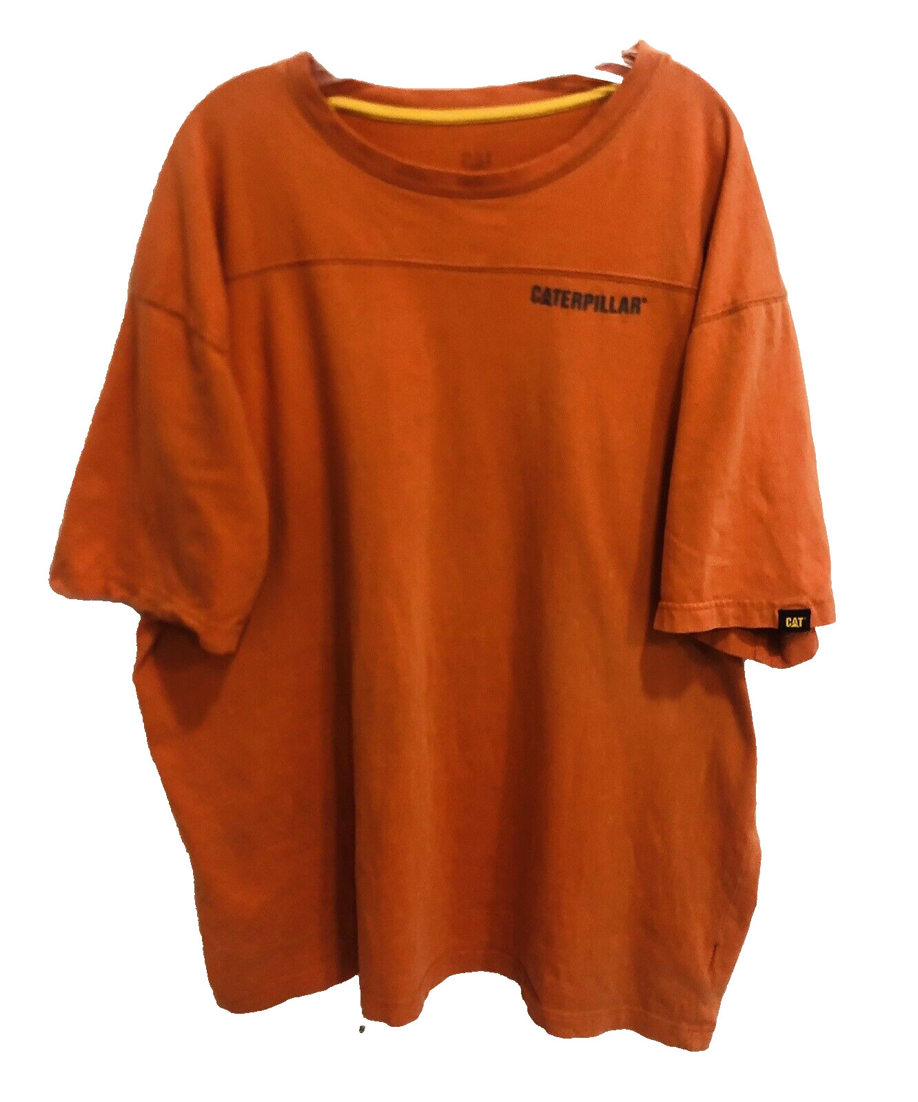 CAT Caterpillar Men's Short Sleeve Tshirt Spellout Logo Orange Size 2XL gallery