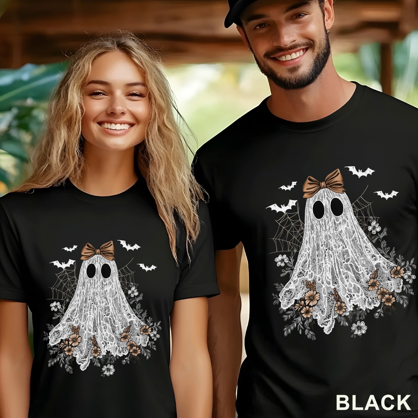 Halloween Lace Ghost Shirt, Cute Floral Ghost Shirt, Spooky Fall Floral, 203651 gallery
