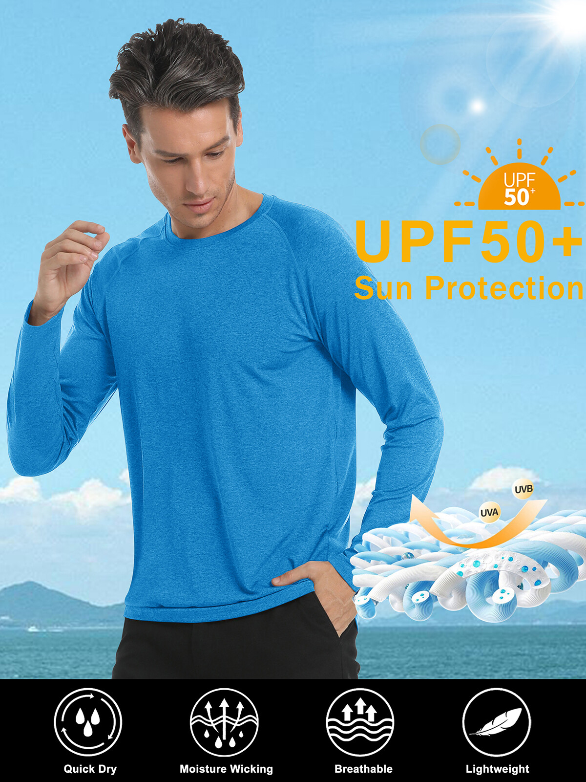 Men's UV Sun Protection Shirts Long Sleeve Quick Dry Shirts Fishing Workout Tops gallery