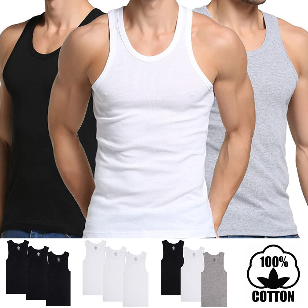 3-6 Pcs Men 100% Cotton Tank Top A-Shirt Wife-Beater Undershirt Ribbed Premium gallery