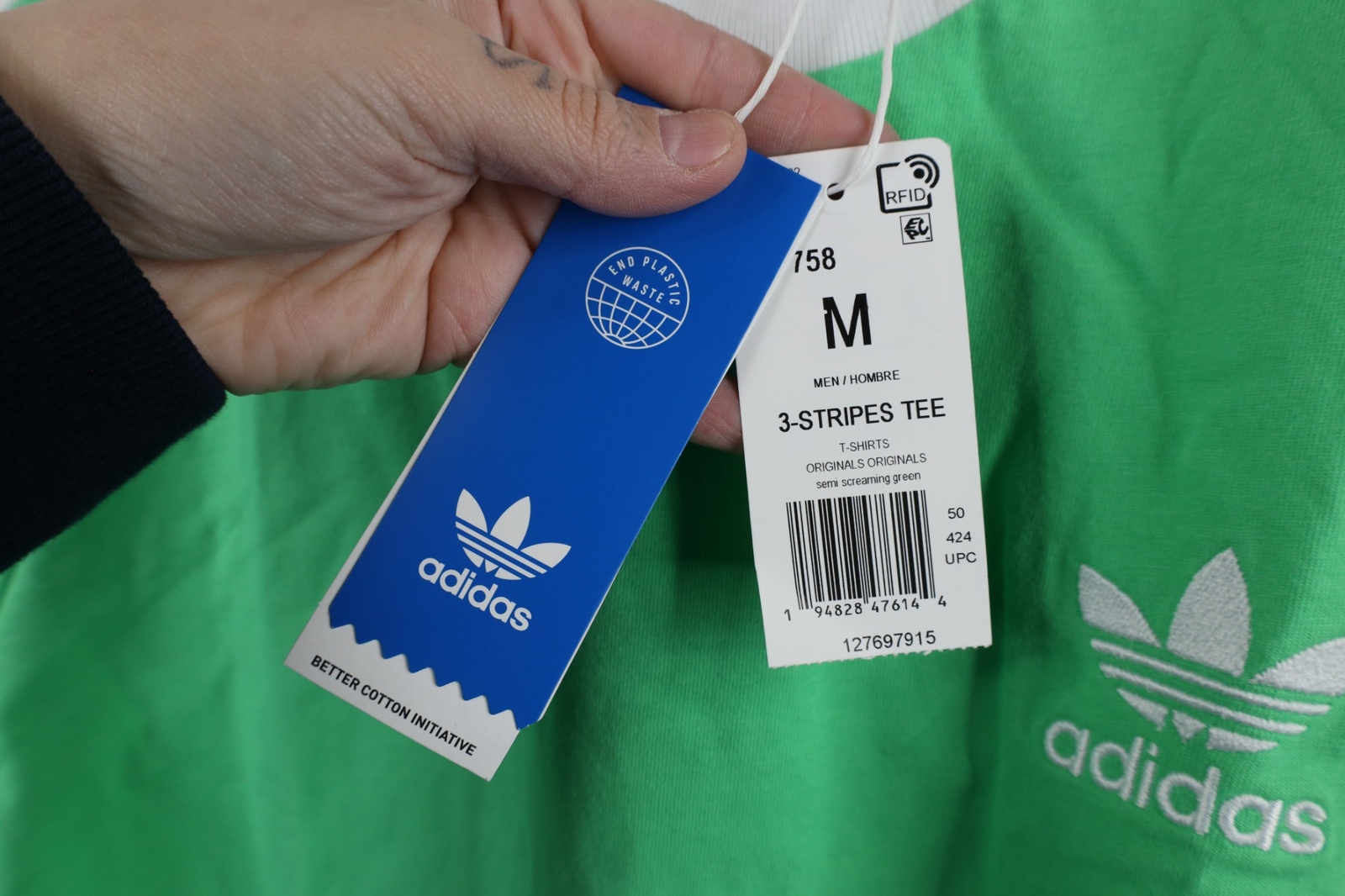 New Adidas Mens M Spell Out Trefoil Striped Short Sleeve Ringer T-Shirt Green gallery