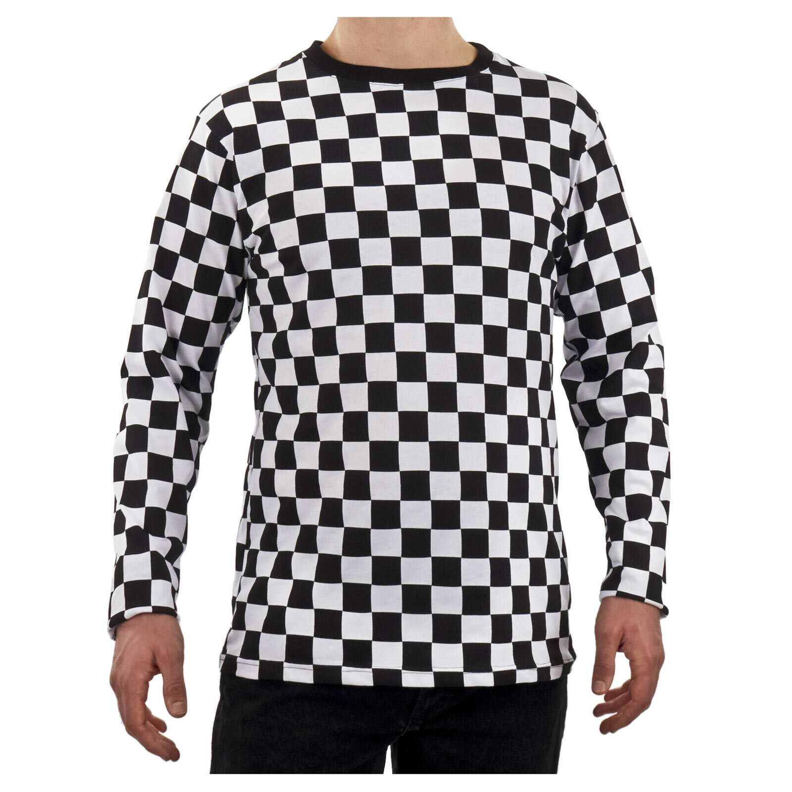 Adult Men's RAD 80's Long Sleeve PUNK Checkered Shirt Black White S M L XL 2XL gallery