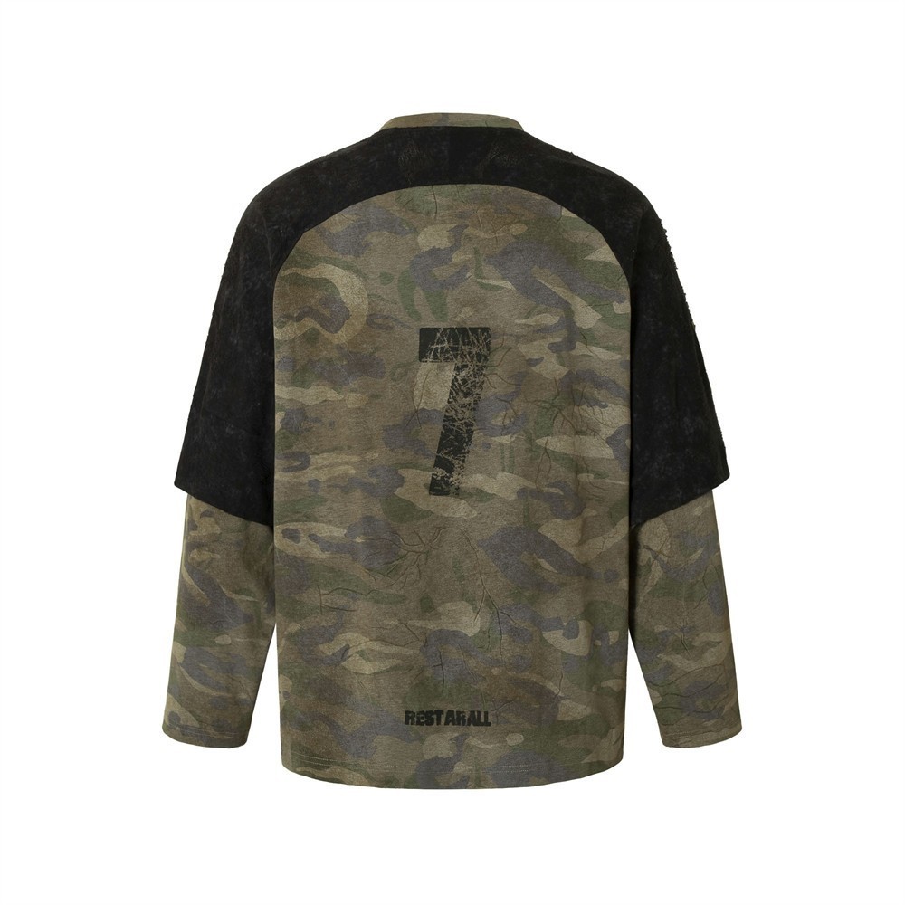 Men's Restarall Camo Layered Long Sleeve T-Shirt Streetwear Y2K Oversized M-XXL gallery
