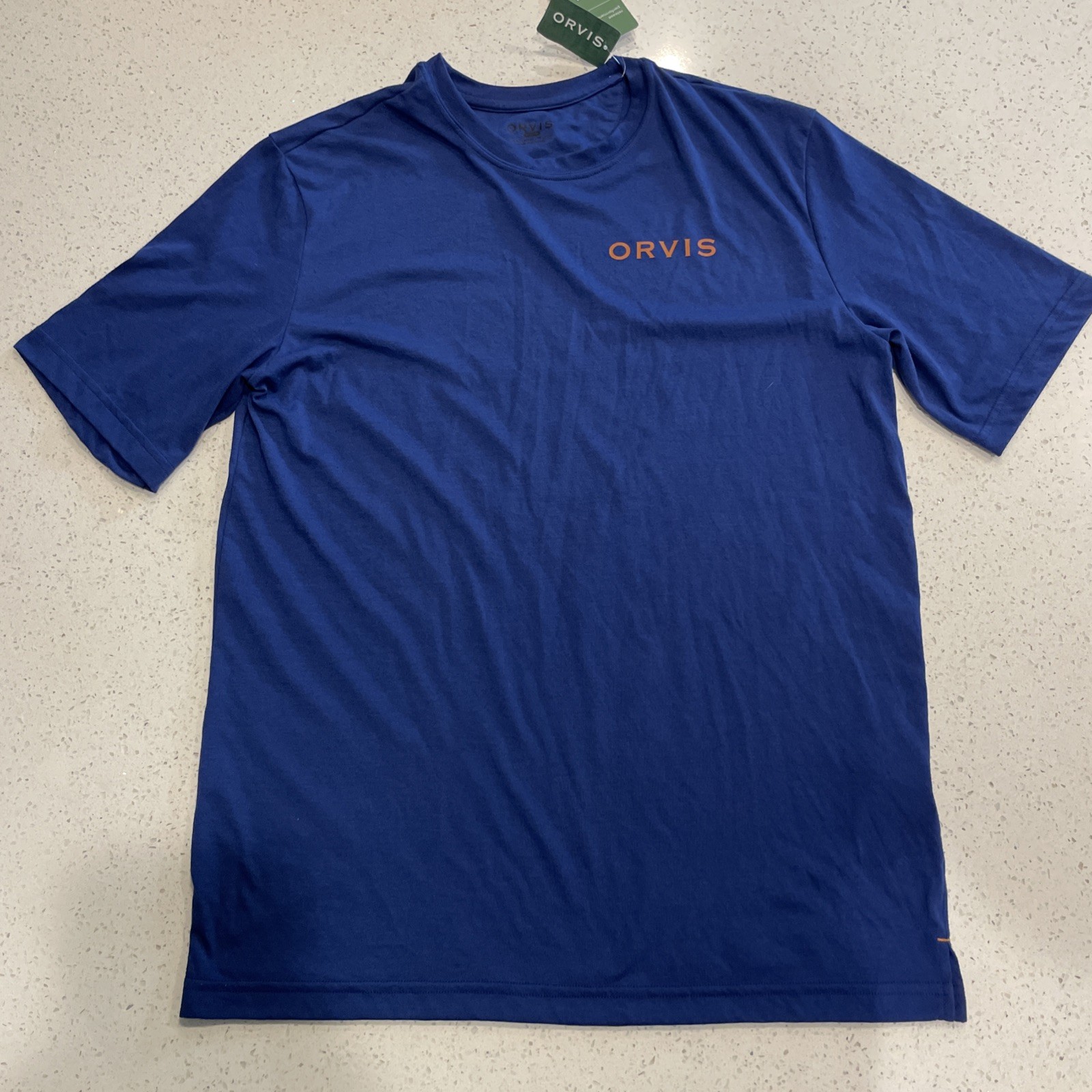 NWT Orvis Mens T-Shirt Medium M Graphic Camisa Short Sleeve Blue Cotton Poly gallery