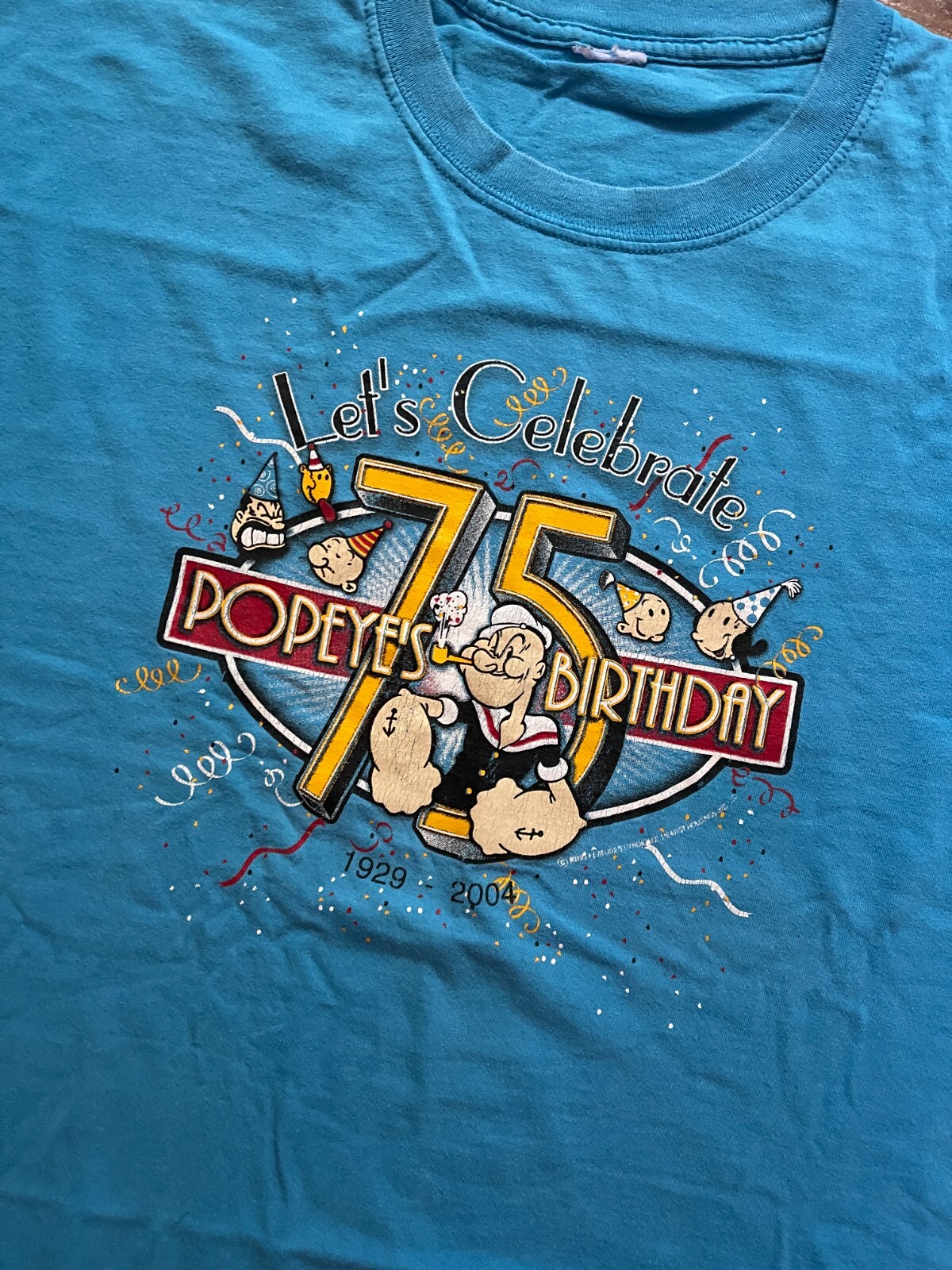 Vintage Popeye's Birthday 75th Anniversary Shirt Size L-XL READ! VTG Y2K Blue gallery