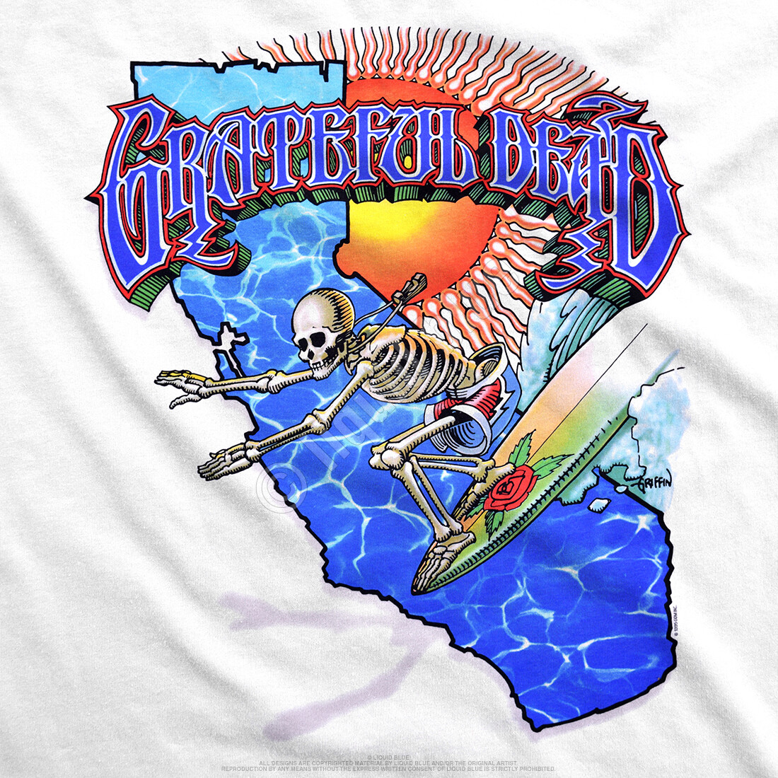 GRATEFUL DEAD-CALIFORNIA SURFER-SKELETON-ROSE-T SHIRT S-M-L-XL-2X,6X Garcia gallery