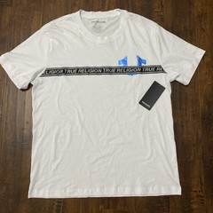 NWT True Religion TR Foil Taping Tee Optic/White – Men’s Size Large. C1