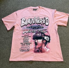 Hellstar Men’s Pink Brainwashed 3005 World Tour Graphic Tee, Crew Neck, 10