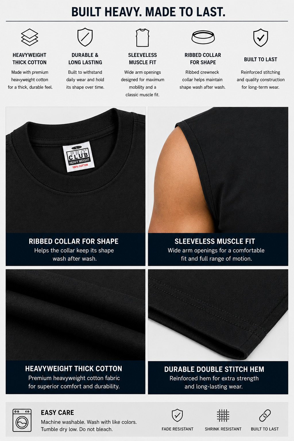 PROCLUB HEAVY WEIGHT SOLID PLAIN COTTON SLEEVELESS MUSCLE TEE SHIRTS SIZE M- 7XL gallery