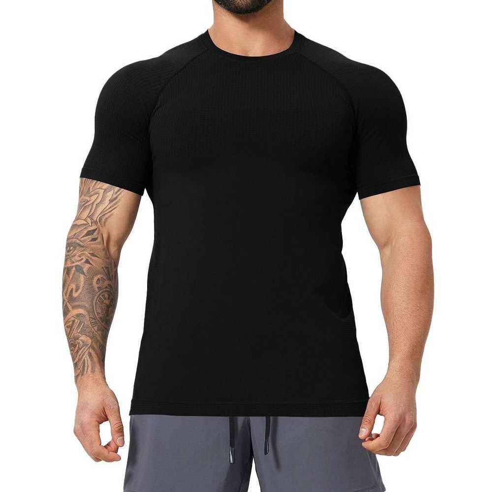 Men Compression T-Shirt Short Sleeve Base-Layer Tight Tops Quick Dry Gym Fitness