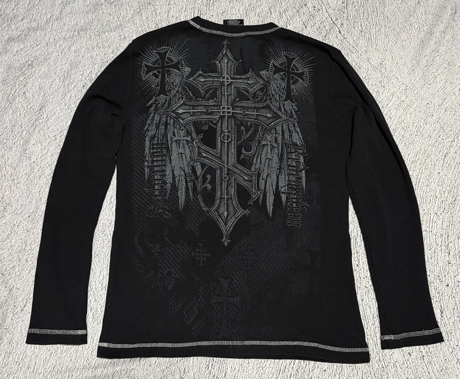 Vintage Y2K Boundaries Longsleeve Waffle Shirt Men Medium Cross Affliction Style gallery