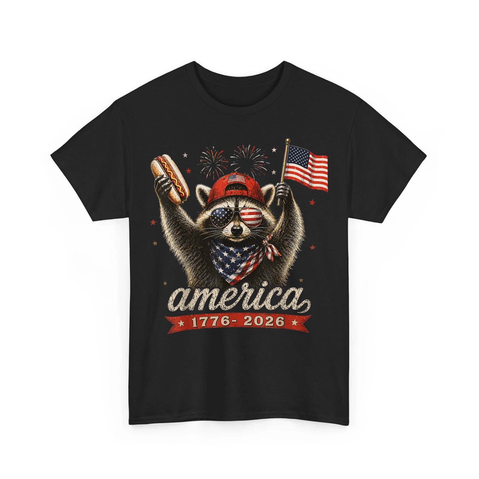 Funny America Raccoon Hotdog 4th of July US Flag Patriotic Unisex T-Shirt gallery