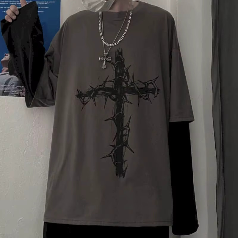 Oversized Grunge Streetwear Sweatshirt Gothic Graphic Pullover Mens M-2XL gallery