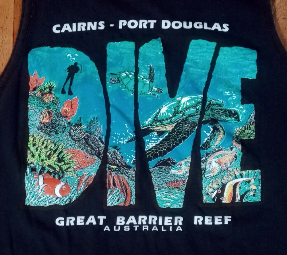 vintage Scuba Diver Down tank top Australian Great Reef muscle shirt turtle