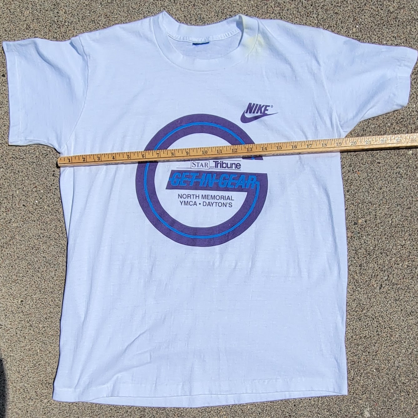 Vtg 80s Nike Swoosh Running Race Get In Gear T-shirt Single Stitch White Med USA gallery