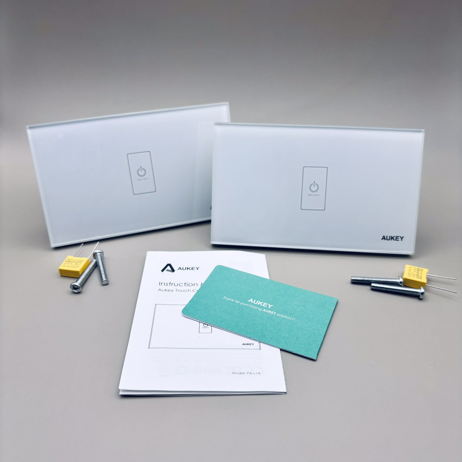 2 AUKEY Touch Screen Light Switch With Tempered Glass Panel E2-819