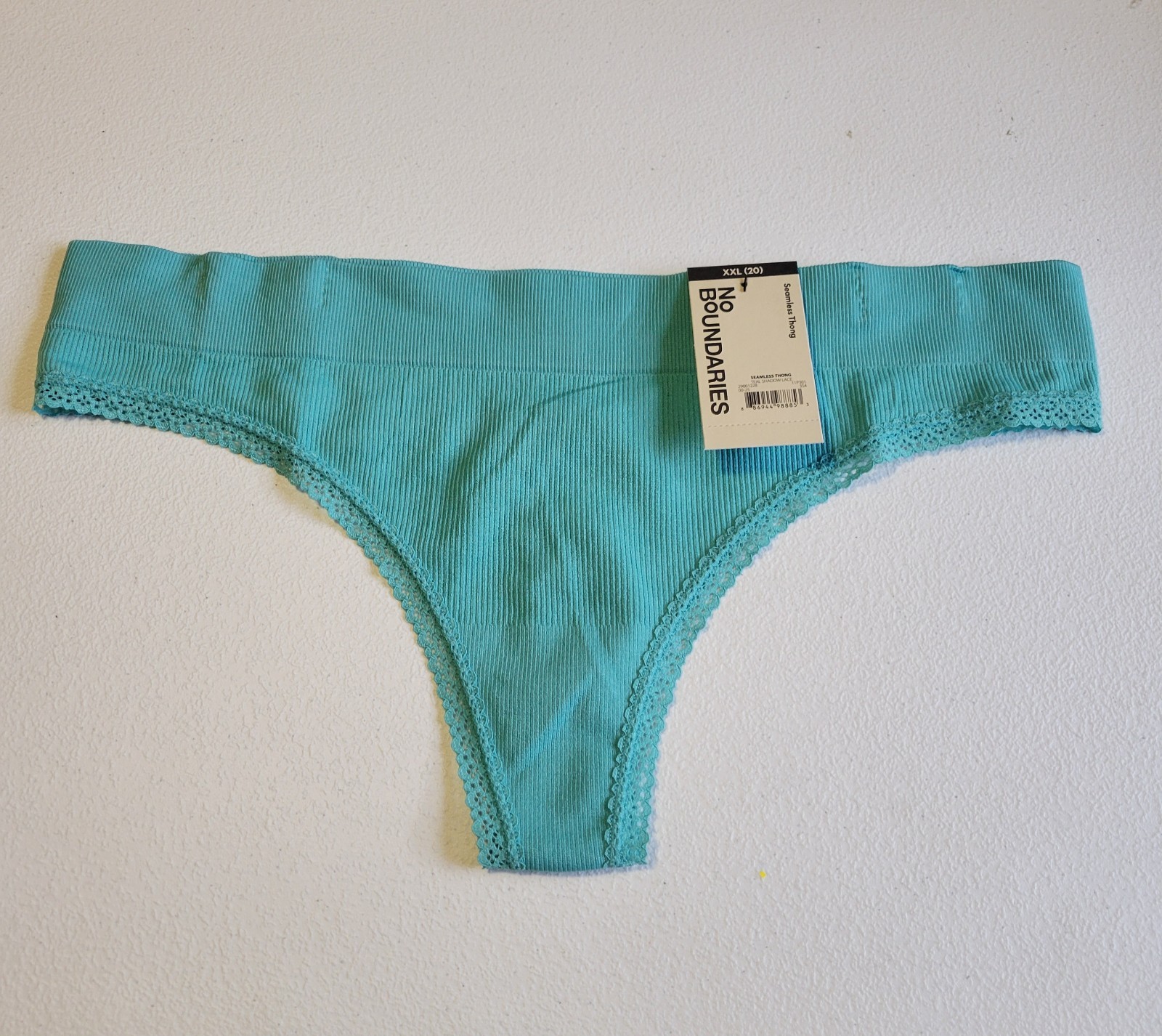 Panties Womens Aqua Ribbed Thong with Lace Trim O6
