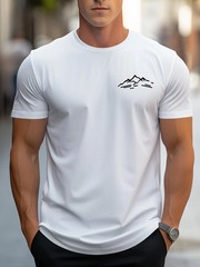 Men Summer 100% Cotton Mountain Pattern Casual Loose Plus Size T-Shirt