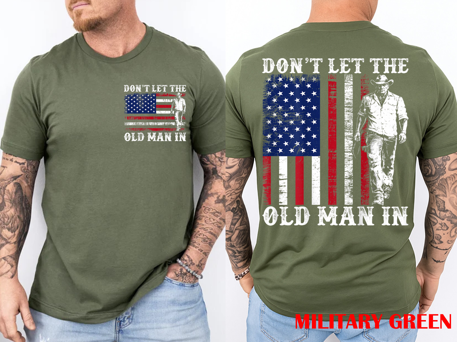 (2-SIDE) Retro Don't Let The Old Man in Cowboy US Flag for Men Women T-Shirt gallery