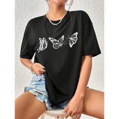 Butterfly Printing Summer Simple Casual Crew Neck T-shirt