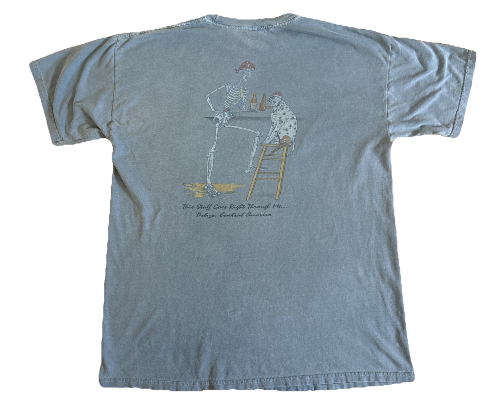 Vintage Sea Dog Graphic Tee Skeleton & Peg Leg Dog Drinking Beer Belize Men’s XL gallery
