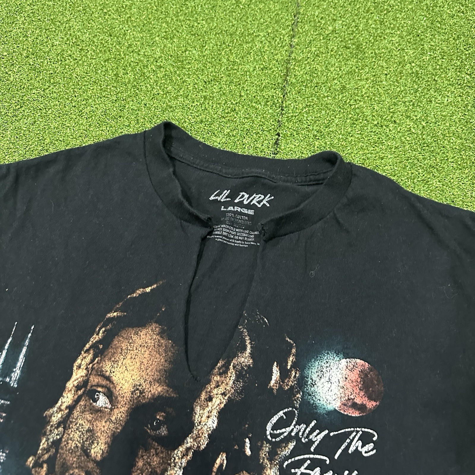 Lil Durk Only The Family OTF T-Shirt Adult Large Rap Tee Black Cutoff Distressed gallery