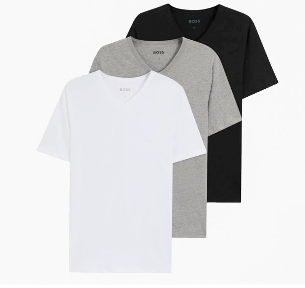 HUGO BOSS 3 Pack Men’s T-Shirts Regular Fit White – Grey – Black Size S, NEW