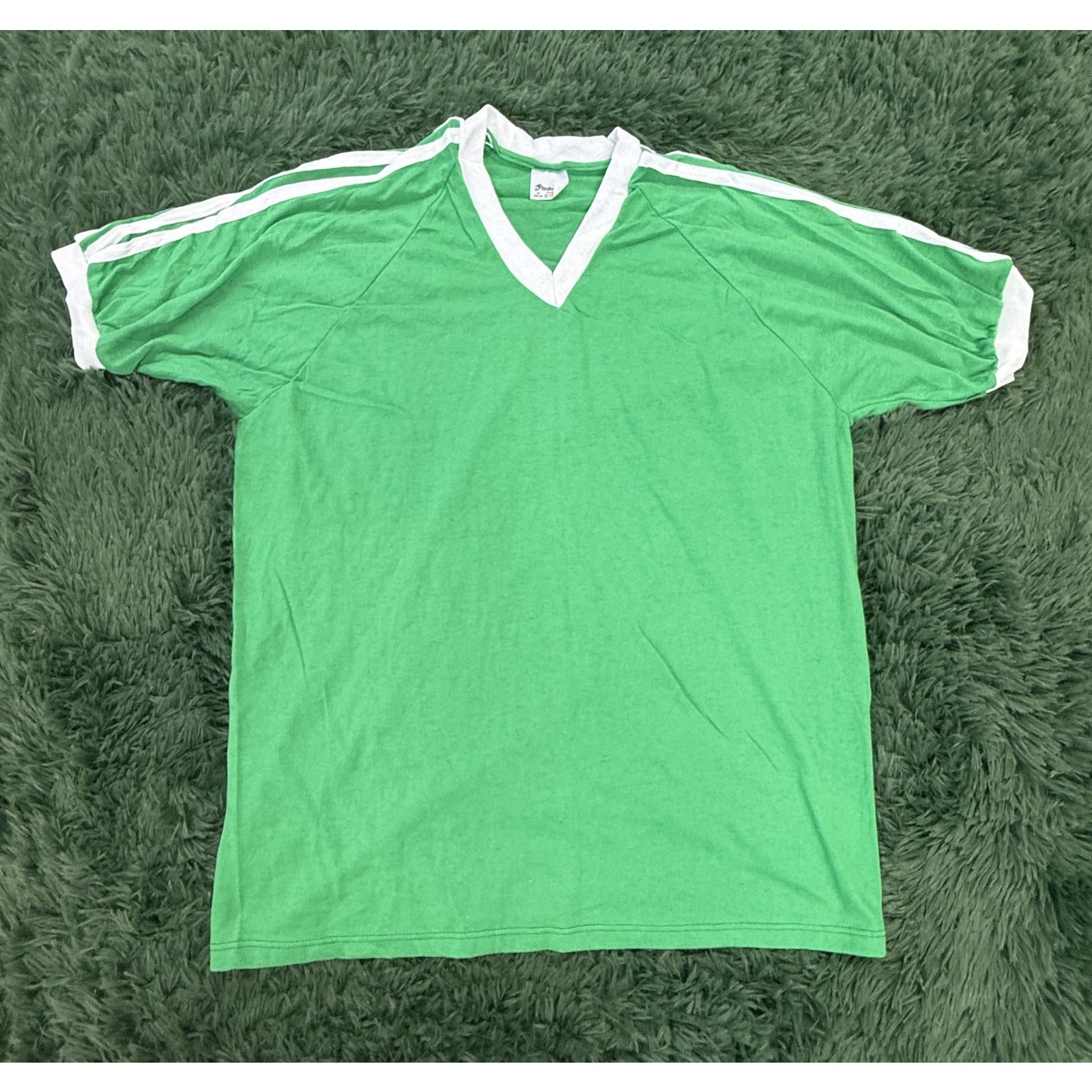 Vintage Stedman Men’s XL Green V-Neck T-Shirt 50/50 Poly Cotton Made in USA