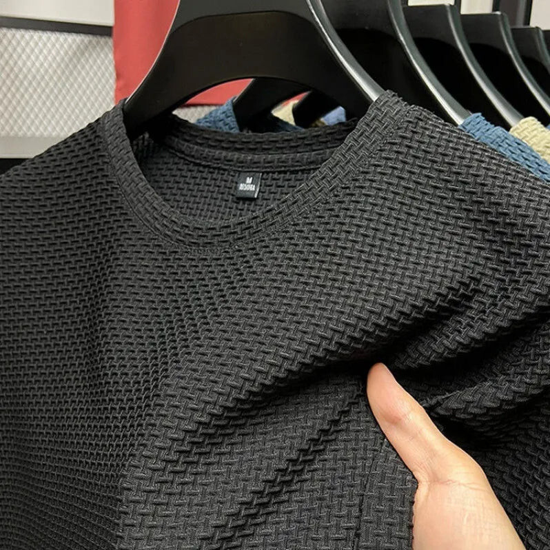 Bamboo Mesh Ice Silk Summer Slim Fit T-Shirt Men's Short Sleeved Round Neck gallery