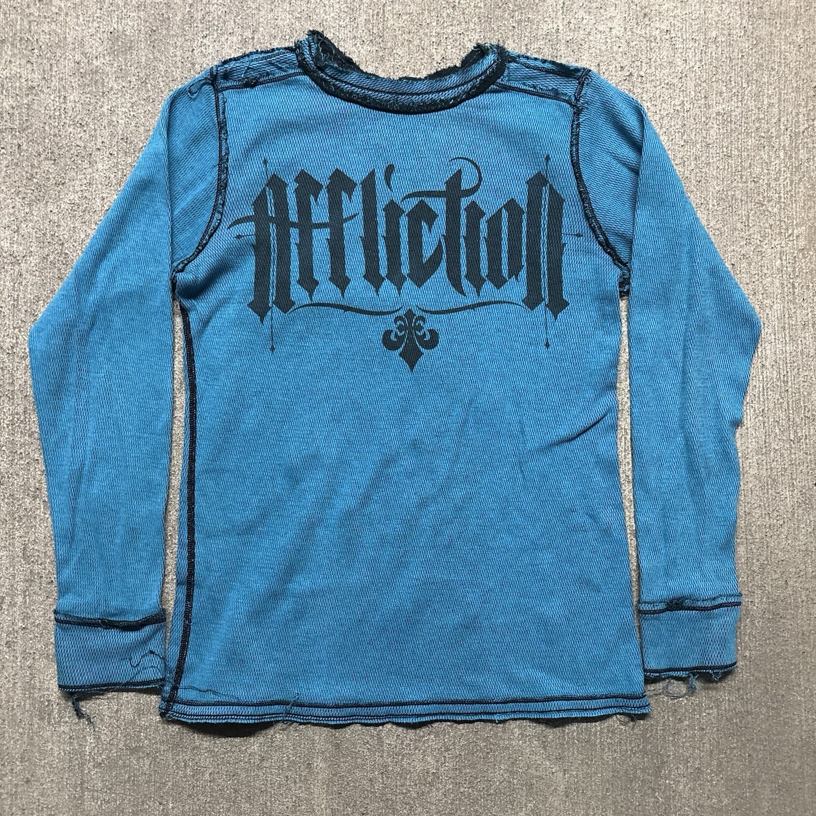 Y2K Affliction Long Sleeve Thermal Graphic Shirt Mens M Grunge Punk Cyber Goth gallery