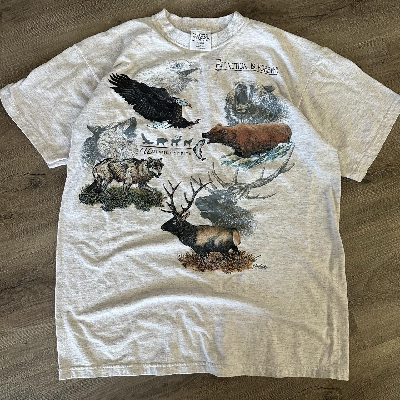 Cansegal Sportswear Men’s XL Gray Wildlife Graphic Tee Crew Neck Cotton Knit