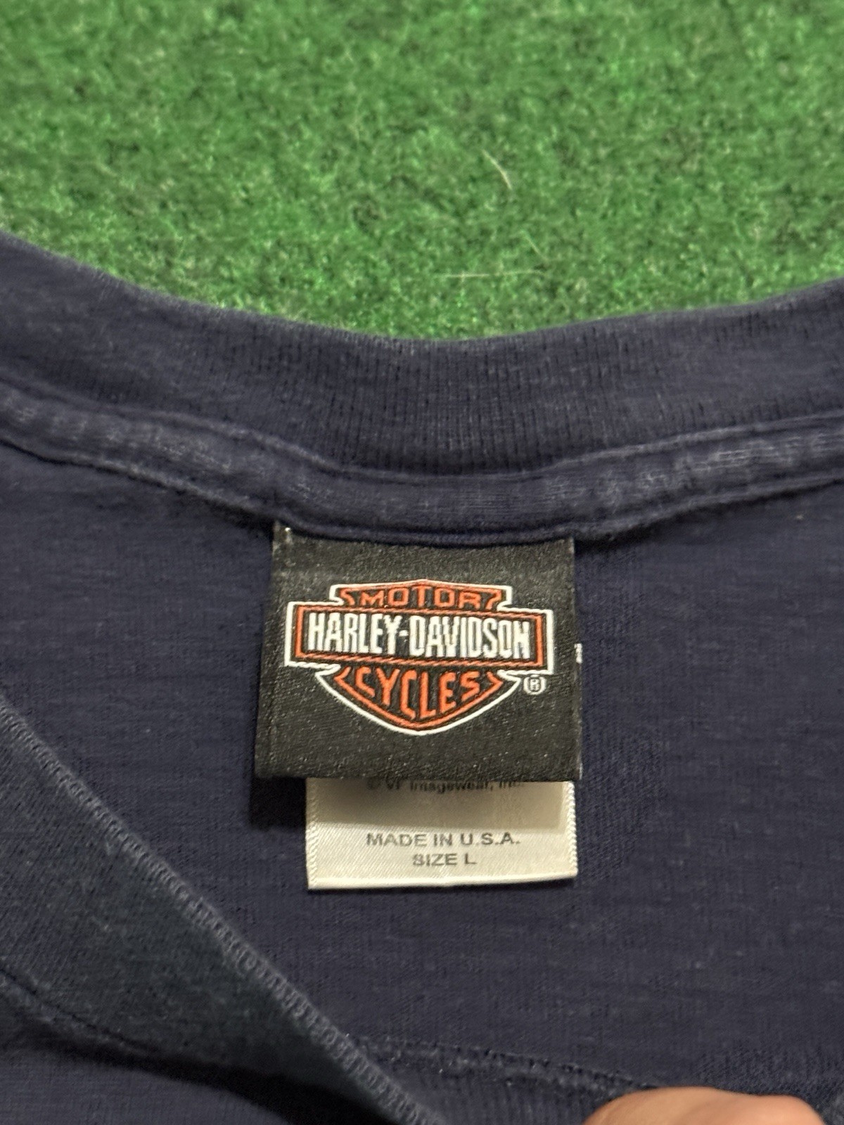 Harley Davidson Emblem Logo Blue Silver Large Y2K Biker Vintage T Shirt gallery