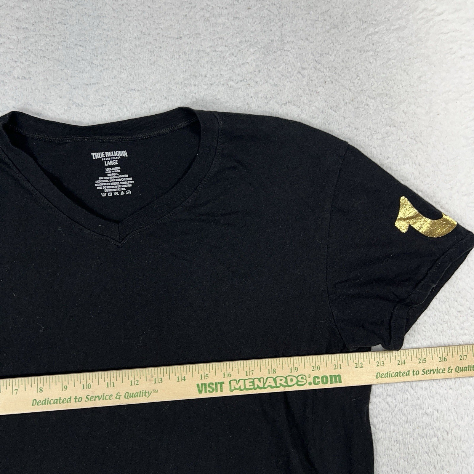 True Religion Men's Black V-Neck T-Shirt Large Fits Wide And Short (M Oversized) gallery