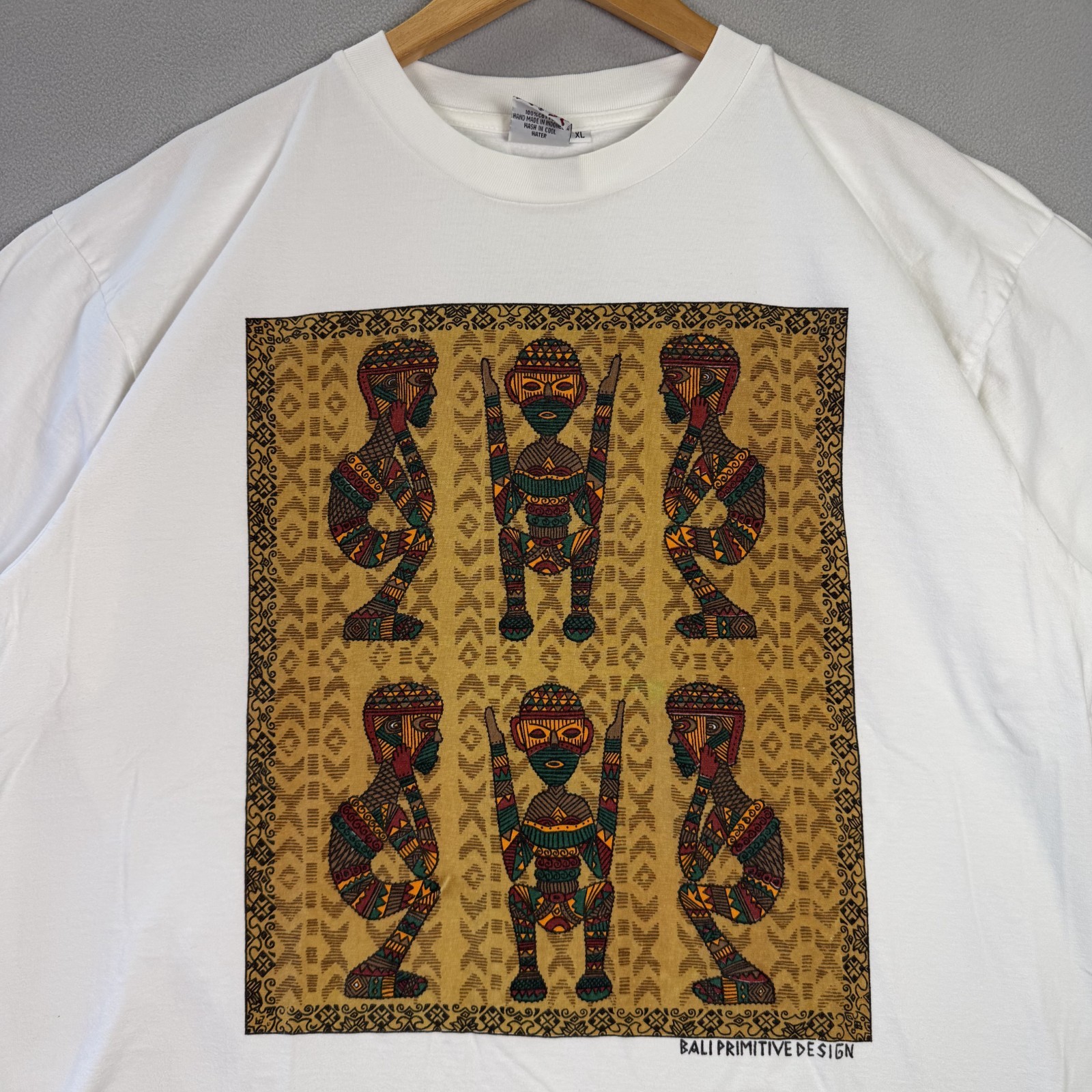 Vintage Art T Shirt Mens XL White Bali Primitive Native Hand Made Single Stitch gallery