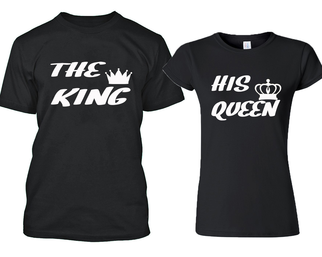 Handmade THE King His Queen Couple TSHIRT WHITE Design Cartoon- Funny Couple Tee gallery