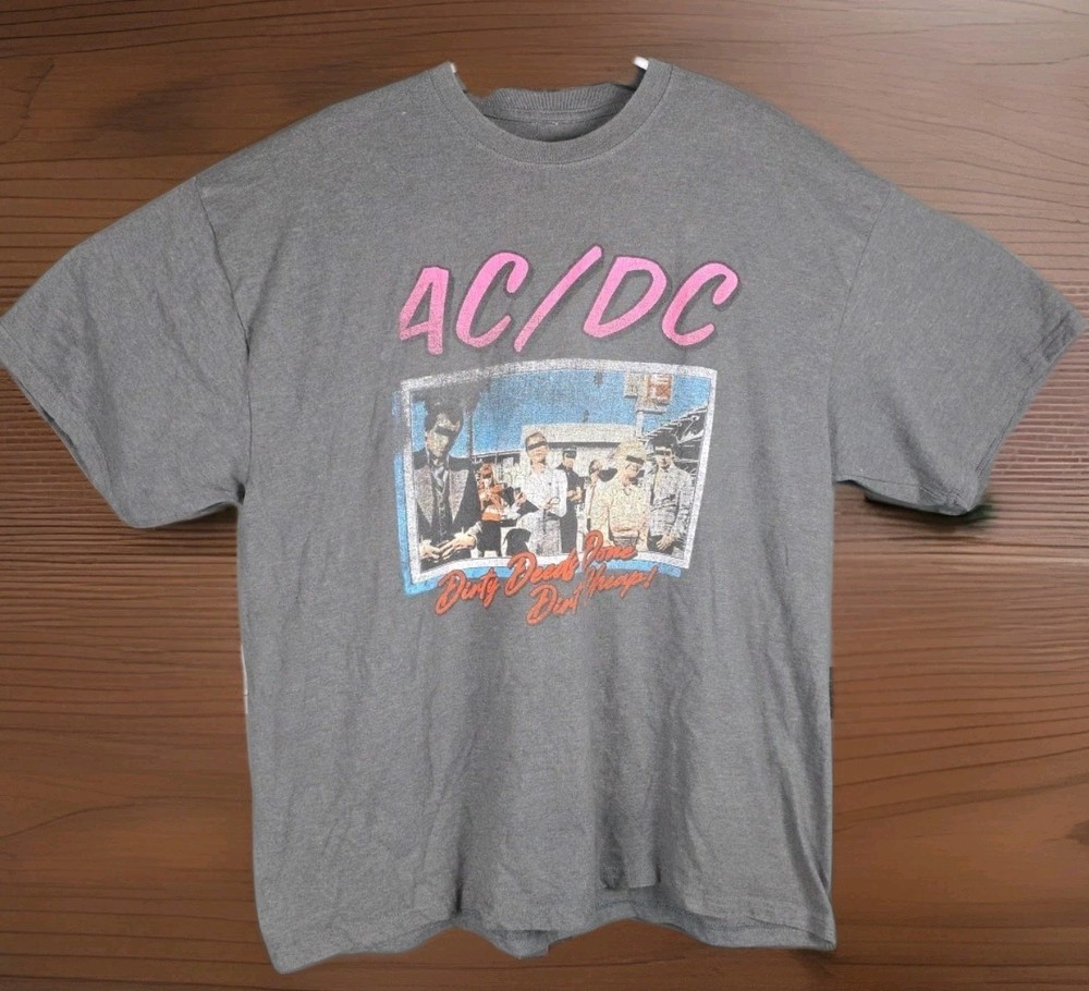 AC/DC Dirty Deeds Done Cheap Vintage? Ripped Out Tag Faded Men’s T-shirt 2XL